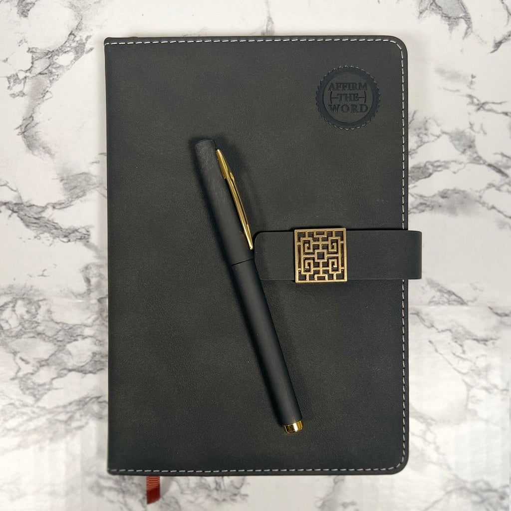 Lined Journal & Pen Gift Set— Black (FREE Engraving)